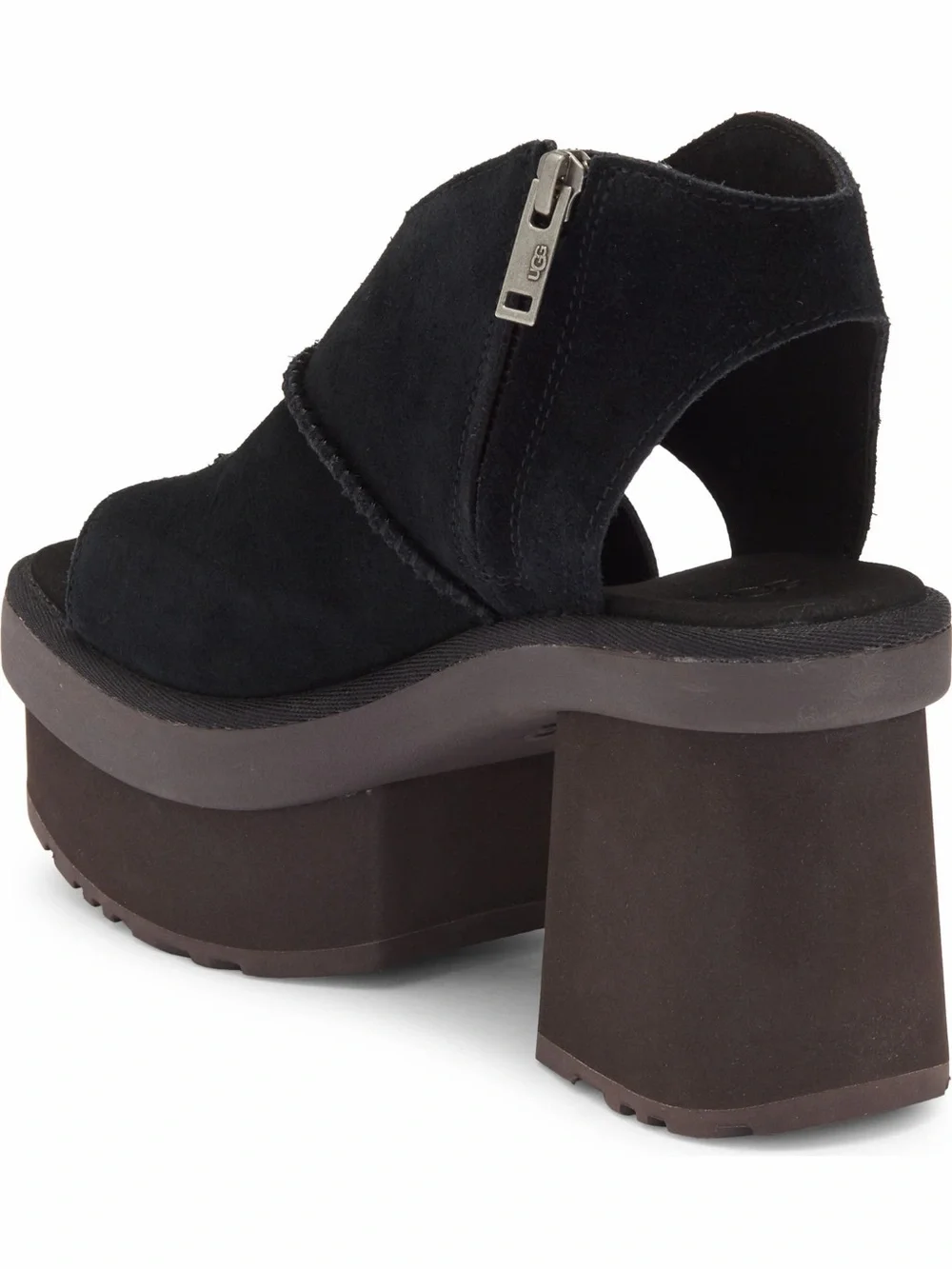 UGG New Heights Women's Black Suede Platform Peep-Toe Sandal